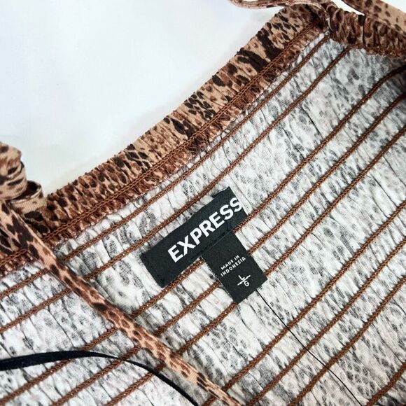Express Mini Dress Womens Large Brown Smocked Snake Print Spaghetti Strap new - Picture 3 of 10